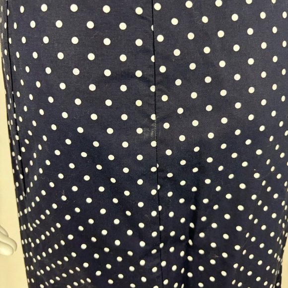 Lands End Polka Dot Dress Women's 14 Navy Blue Halter V-Neck Midi Sundress - Picture 9 of 9